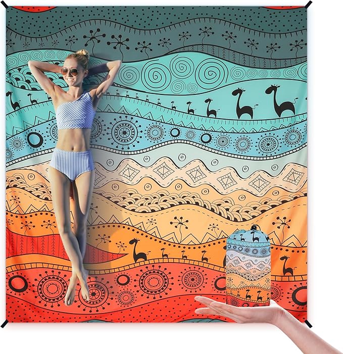 Beach Blanket Waterproof Sandproof Beach Mat 79" X 83"/10'x9'for 2-8 Adults Quick Drying Outdoor