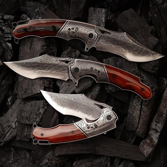 Damascus pocket knife clip leather sheath, VG10 core folding knife, portable EDC clip, outdoor