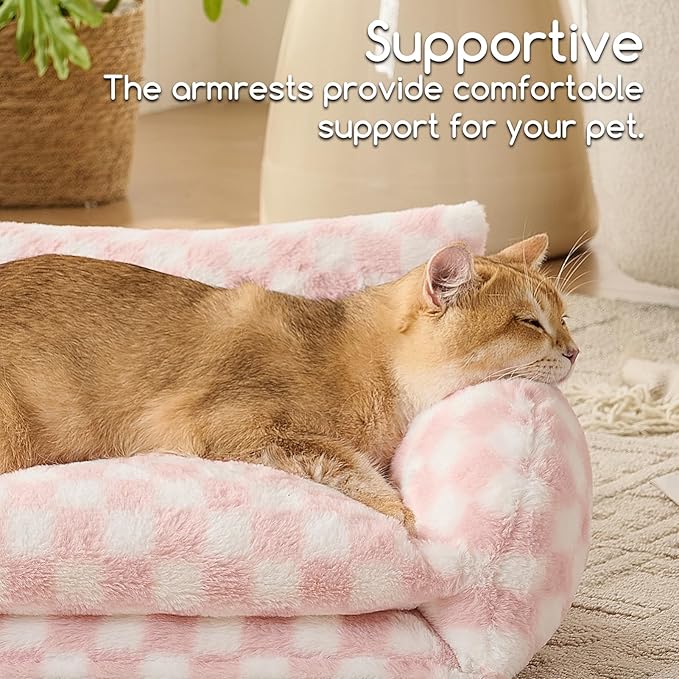 Hollypet Cat Bed Fluffy Plush Mutifuctional Double-Layer Soft Pet Couch Orthopedic Sofa Nest Beds