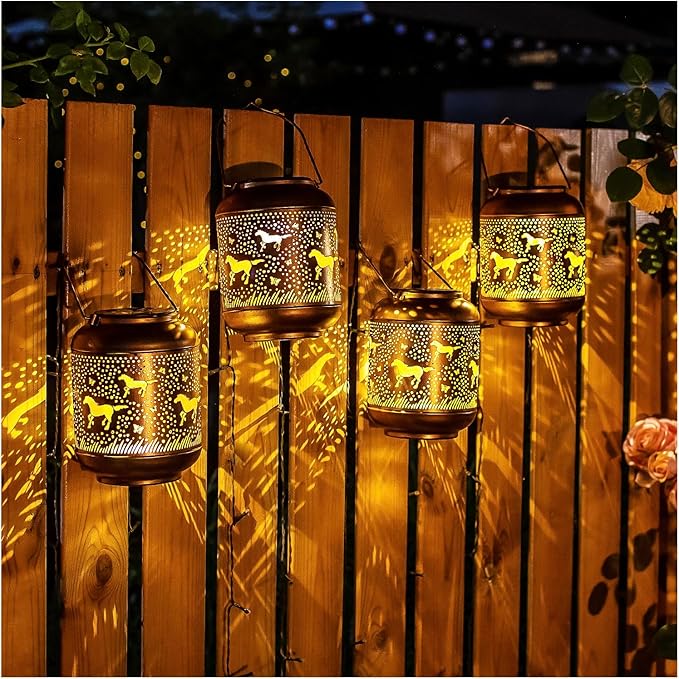 Horse Solar Lanterns Outdoor Waterproof Hanging Solar Lights Horse Gifts for Women Men Metal LED