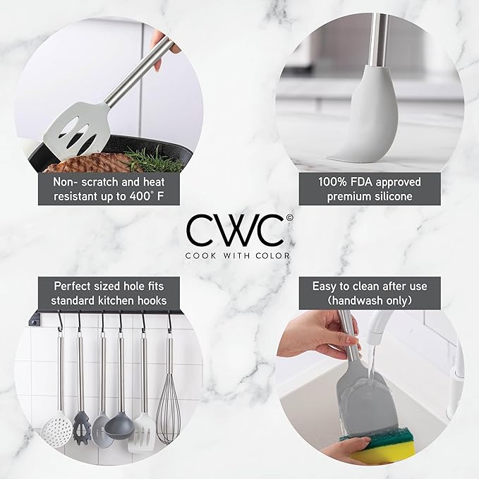 COOK WITH COLOR Silicone Cooking Utensils, Kitchen Utensil Set, Easy to Clean Silicone Kitchen