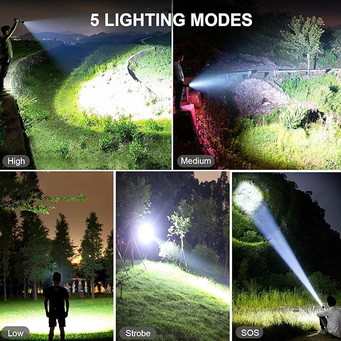 Rechargeable LED Flashlights High Lumens, 90,000 Lumens Super Bright Flashlight with 5 Modes &