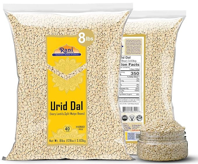 Rani Urid/Urad Dal (Split Matpe Beans Skinless) Indian Lentils 128oz (8lbs) 3.63kg Bulk ~ All