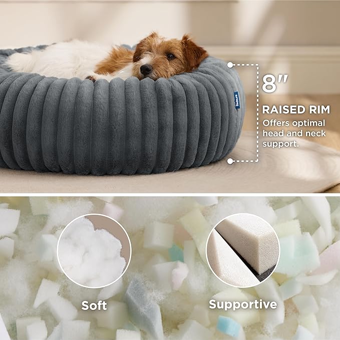 Bedsure Donut Small Dog Bed - Dog Beds for Small Dogs with Corduroy Fleece & Anti Slip Bottom