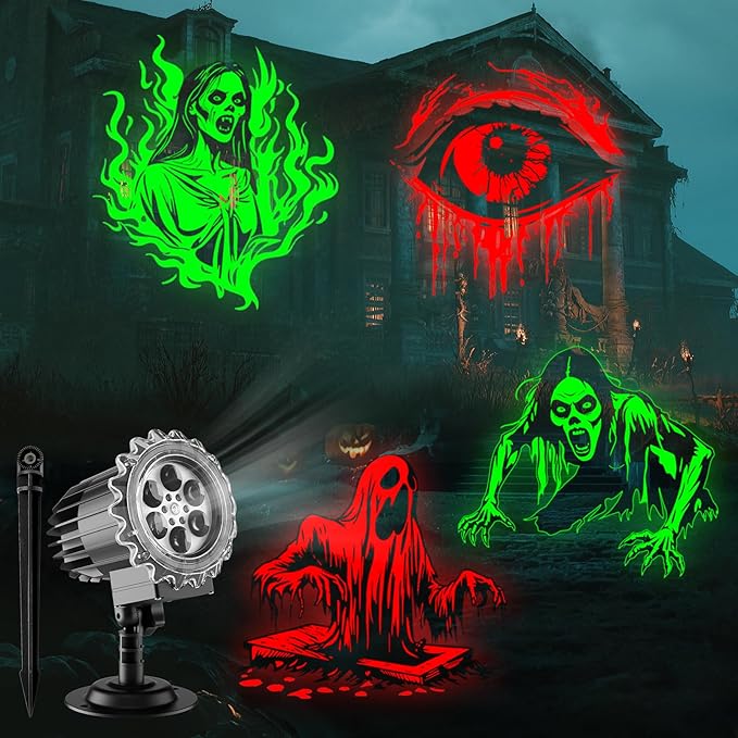 Halloween Projector Lights Outdoor - LED Rotating Skull & Ghost Projection Light, Waterproof