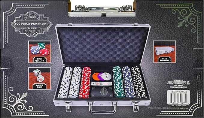 Sunny Days Entertainment Elbow Room Games 300 Piece Poker Set, Includes Colored Chips, Dice, Dealer