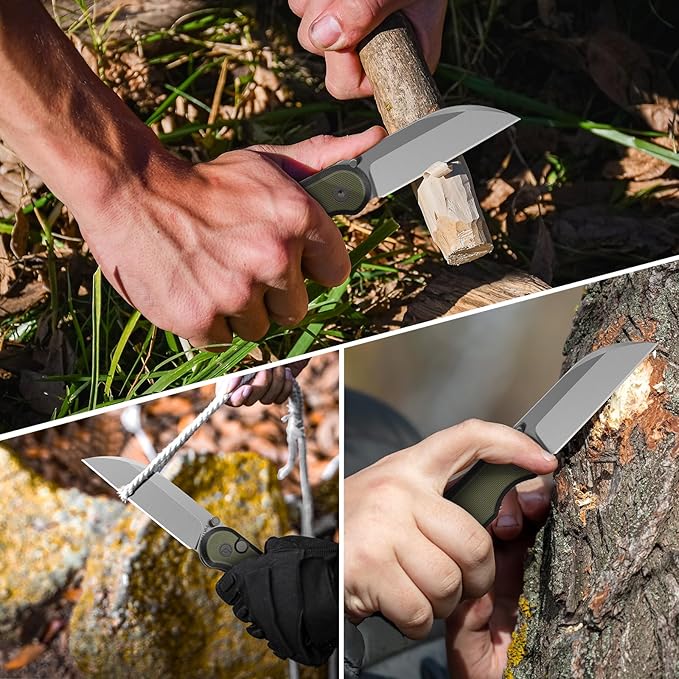 FINTISO Pocket Knife, 3" 14C28N Blade EDC Knife with G10 Handle, Folding Knife with Pocket Clip for