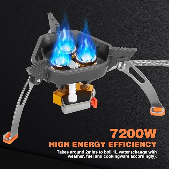 WADEO 7200W Windproof Camping Stove, Camping Gas Stove with Piezo Ignition, Two Fuel Canister