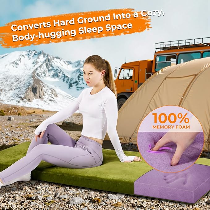 BDEUS Memory Foam Camping Mattress Pad 3inch Waterproof Roll Up Bed Sleeping Mat for Adults