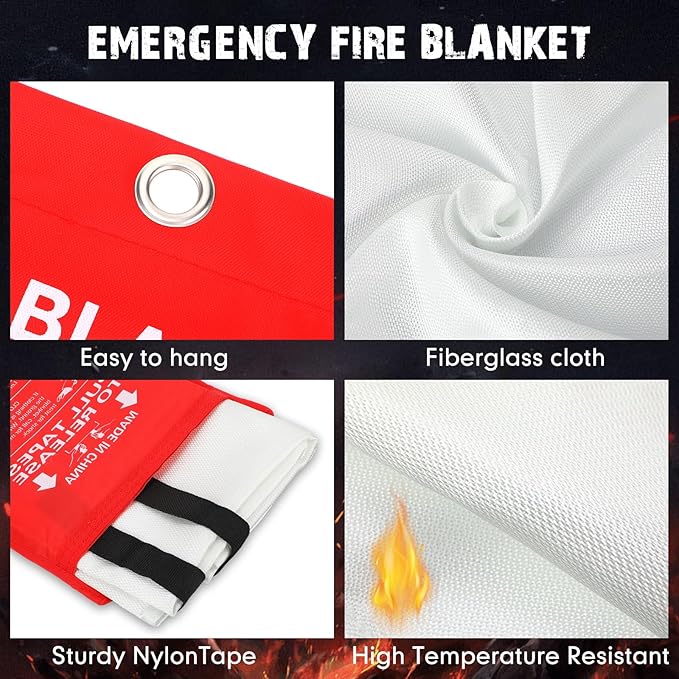 Moukeren Fire Blanket Fire Emergency Blankets for Home Kitchen, Survival Safety Flame Suppression