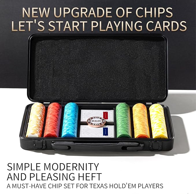 ARTGAME 14g Clay Poker Chips Set for Texas Hold’em, 300 PCS [with Numbered Values] with Chip Case