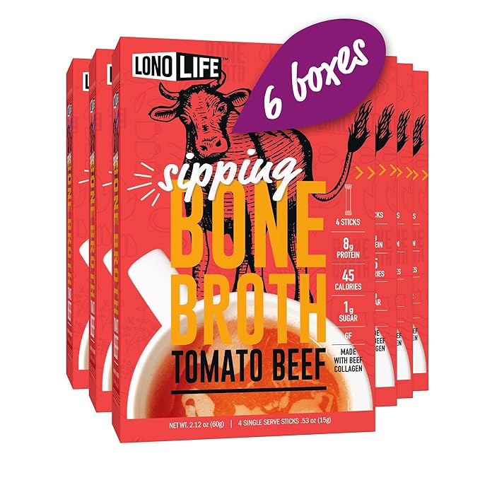 LonoLife Tomato Beef Bone Broth Powder Mix | Grass-Fed, 10g Protein | Collagen-Rich, Keto & Paleo