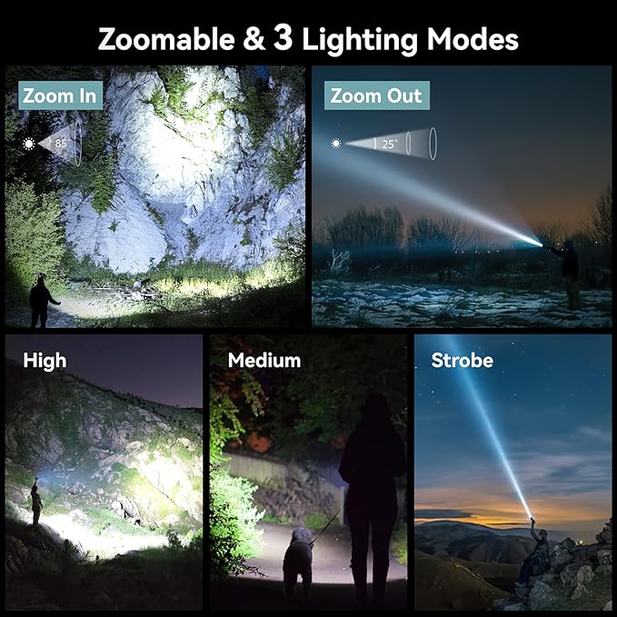 LETMY Rechargeable Flashlights High Lumens, 2 Pack 2000 Lumens Bright LED Tactical Flashlight, 3