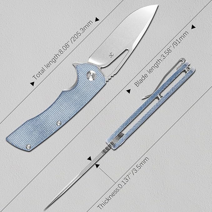 KANSEPT Kryo Pocket Knife 8.08in Folding Knives with 3.58in12C28N Steel Drop Point Blade and Blue