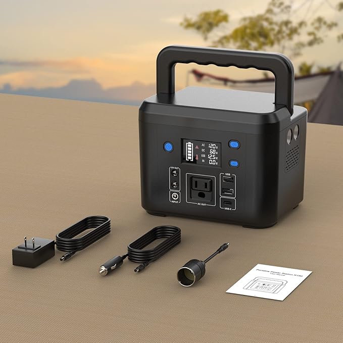 200W Portable Power Station, Powkey 120Wh/33,000mAh Power Bank with AC Outlet, 110V 6 Outputs Solar