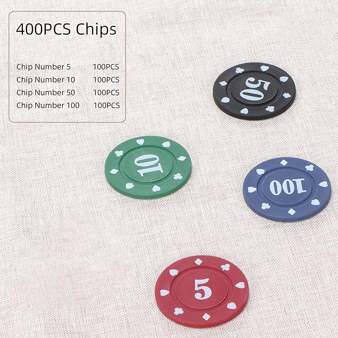 400Pcs Denomination Poker Chips Set,Lightweight Plastic Poker Chip with Numbered Value,Mini Trave