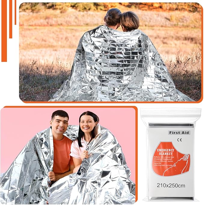 Kingdder Oversized Emergency Blankets 30 Pack 99" L x 83" W Emergency Thermal Blankets Silver Foil