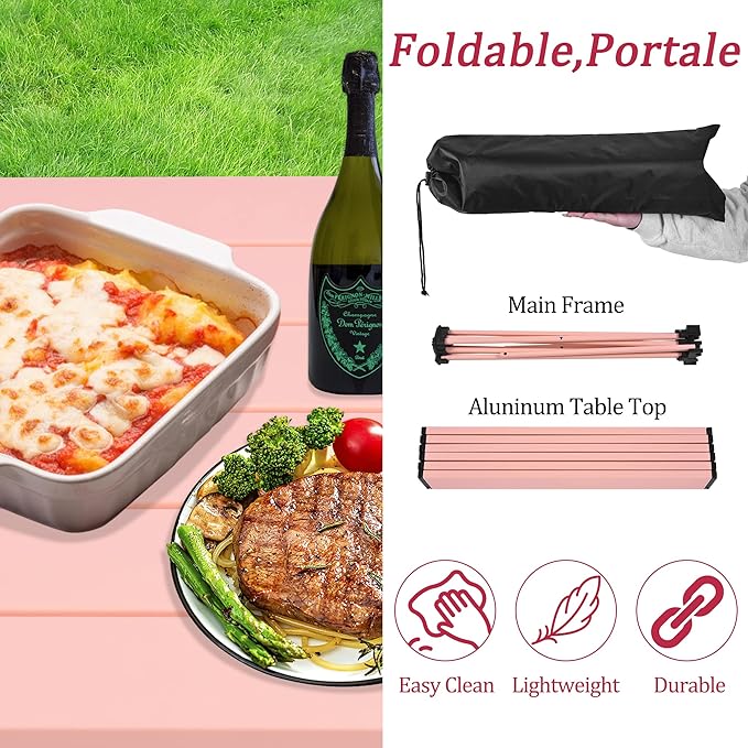 Grope Portable Beach Table for Sand with Aluminum Table Top, Folding Camping Table Easy to Carry