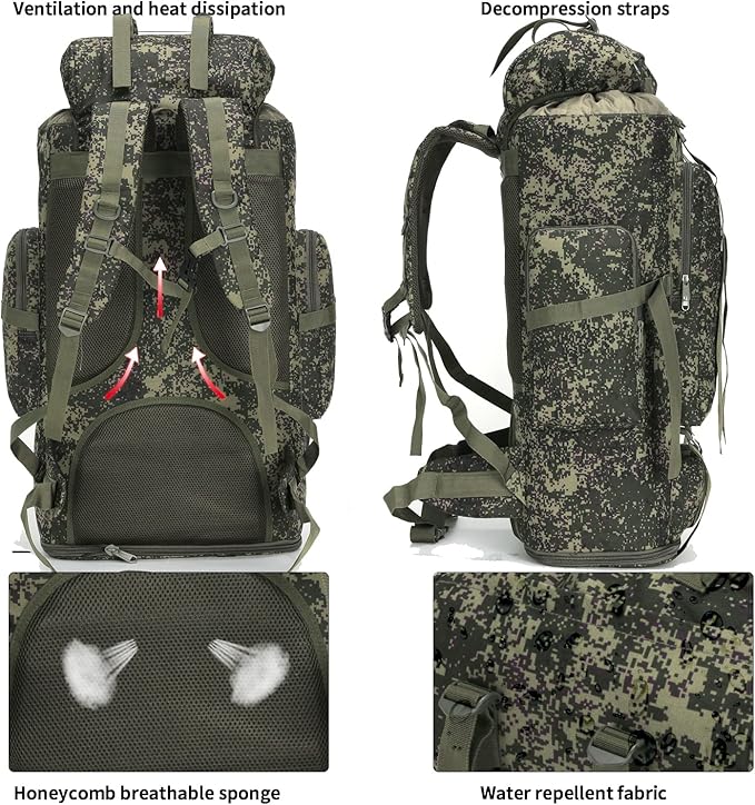 Hiking Backpack for Men 70L/100L Camping Backpack Military Rucksack Molle 3 Days Assault Pack for