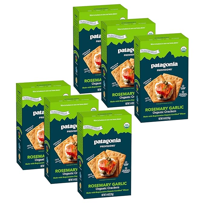 Patagonia Provisions Organic Rosemary Garlic Crackers (6 Pack) ??3g Plant Protein Per Serving