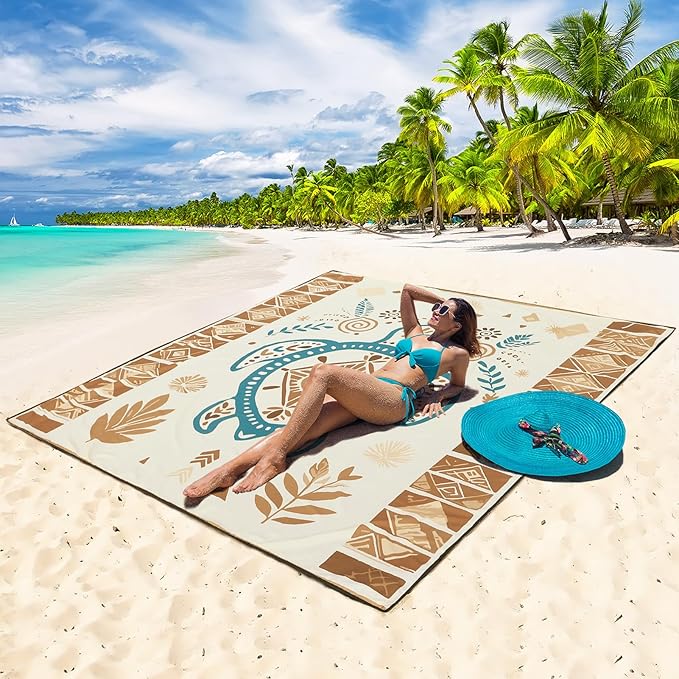 Beach Blanket Waterproof Sandproof Beach Mat 79" X 83"/10'x9'for 2-8 Adults Quick Drying Outdoor