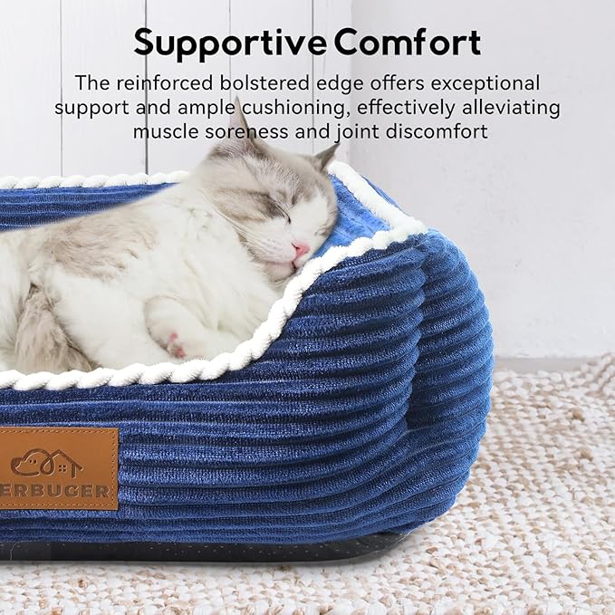 Cat Dog Bed for Pets, Rectangle Pet Bed Gift for Puppy and Kitten, Machine Washable Calming Fluffy