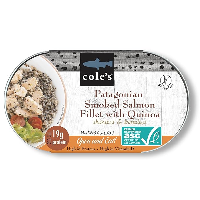 COLE’S - Patagonian Smoked Salmon Fillet with Quinoa| Ready to Eat Meal | 5.6 oz Hand-Packed Canned