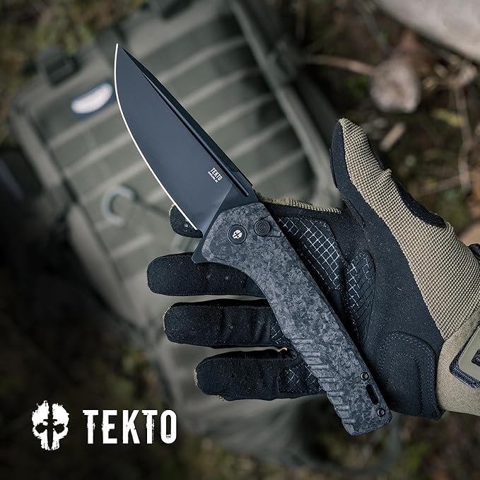 F3 Charlie Button Lock Folding Knife, Oversized Fine Edge Blade, Tactical Forged Carbon G10 Handle