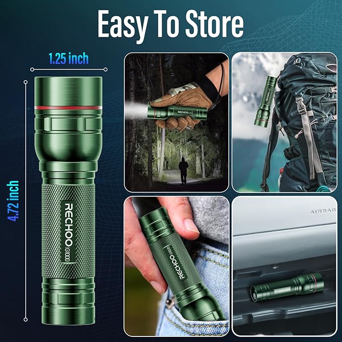 Rechargeable Flashlights High Lumens, G1000 Super Bright Flash Light 2 Pack, Small Zoomable LED