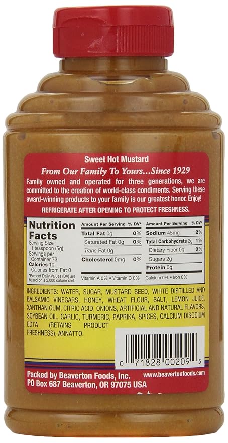 Beaver Sweet Hot Mustard, 13 Ounce Squeeze Bottle (Pack of 6)