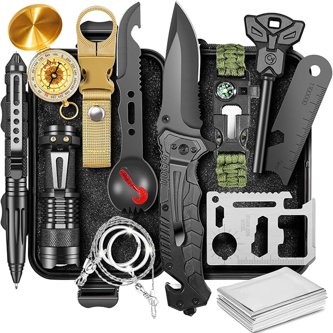 Gifts for Men Him Dad, Survival Kits and Equipment 14 Pcs, Christmas Stocking Stuffers, Anniversary