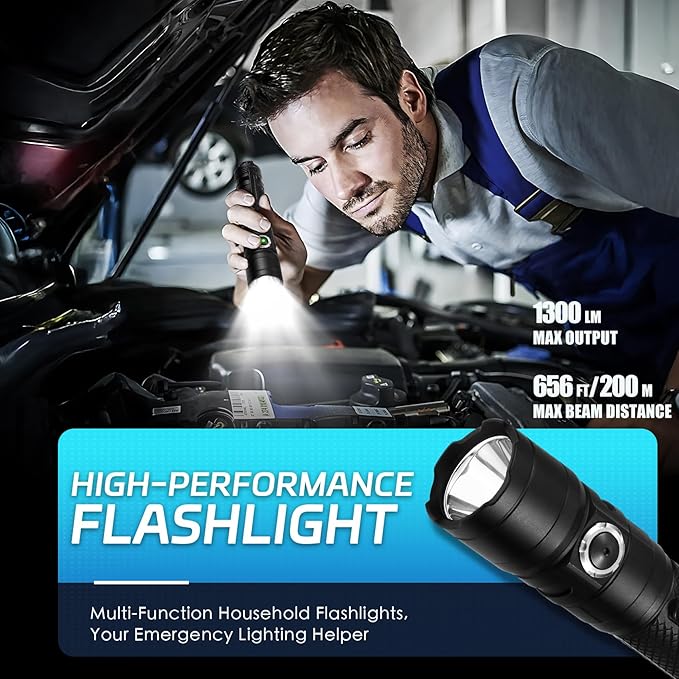 Tactical Flashlight with Holster for Duty Belt, 1300 High Lumen Police Flashlight - 6 Mode