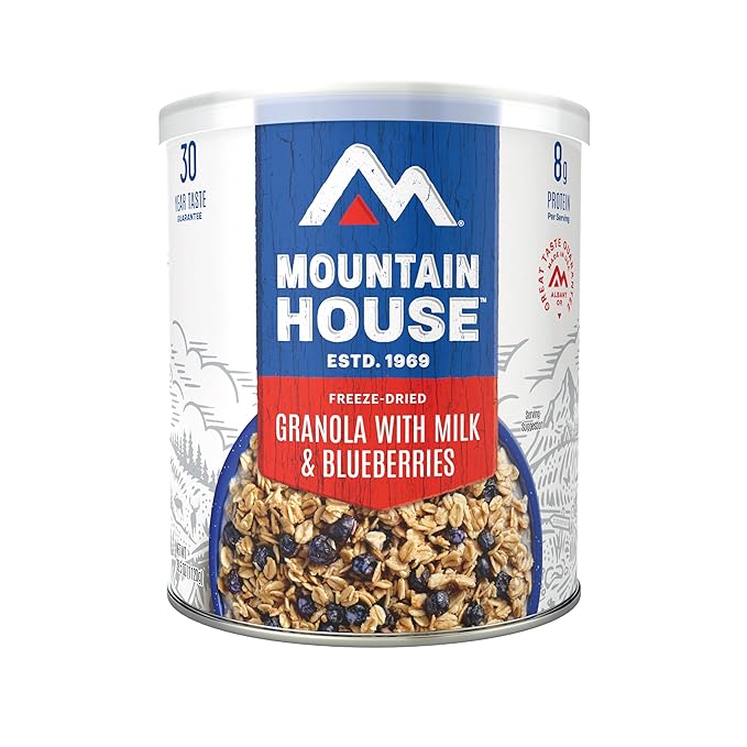 Mountain House Granola with Milk & Blueberries #10 Can | Freeze Dried Survival & Emergency Food |