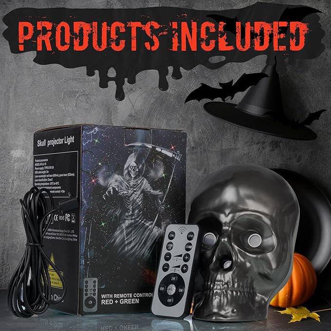 Halloween Projector Lights, Ghost Skeleton Halloween Laser Lights in Skull Shape, 5 Modes and