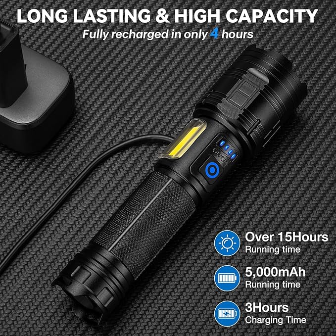 Flashlight Rechargeable 99,000 High Lumen - 2 Pack LED Flash Light with COB, 7 Modes Powerful