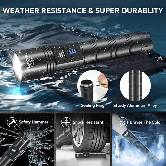 3Pack Rechargeable Flashlights 990,000 High Lumens, Super Bright Flashlight with LCD Digital
