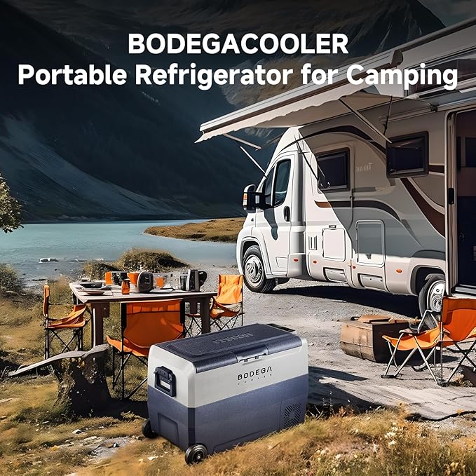 BODEGACOOLER 12 Volt Portable Refrigerator,53 Quart Car Fridge Dual Zone -4℉-68℉,50L Car Freezer