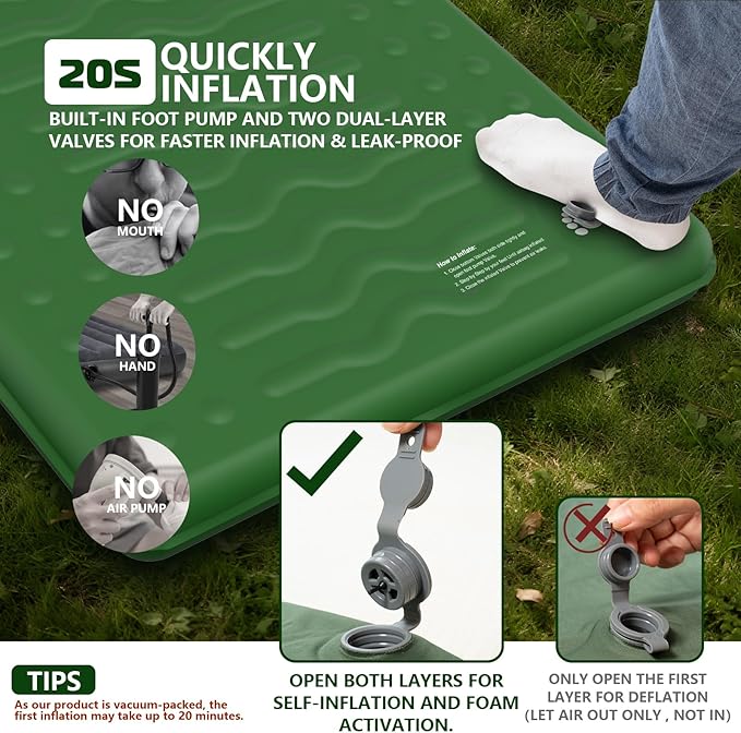 HiiPeak Memory Sleeping Pad, Compact Thick Foam Sleeping Mats with Pillow, 9.5 R-Value Insulated
