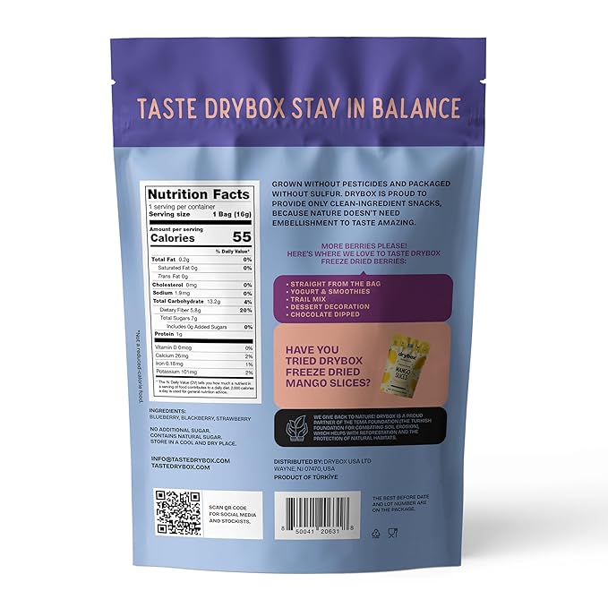 Drybox Freeze Dried Mixed Berries | 100% Natural Fruit | Freeze Dried Berry Source | No Sugar &
