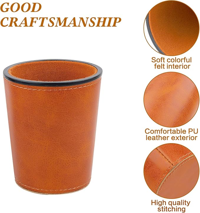 Felt-Lined PU Leather Dice Cup Set, 6 Quiet Dice Shaker Cups with 36 Dices for Bar Party Yahtzee