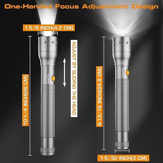 EverBrite Ultra Bright Tactical Flashlight, 900 Lumen Zoomable Adjustable Focus, 3 Light Modes