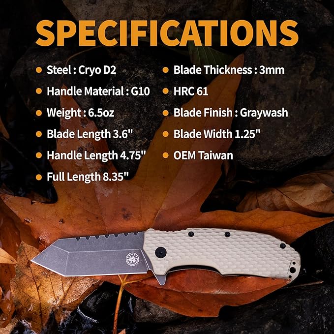 Off-Grid Knives - Rapid Fire Viper, Assisted Tanto Blade, Hard Use Build, Tactical, Camping &