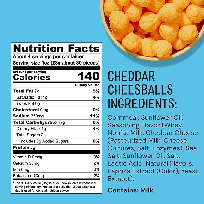 The Good Crisp Company Cheese Balls, Cheddar, 4 Ounce Bags (Pack of 3)