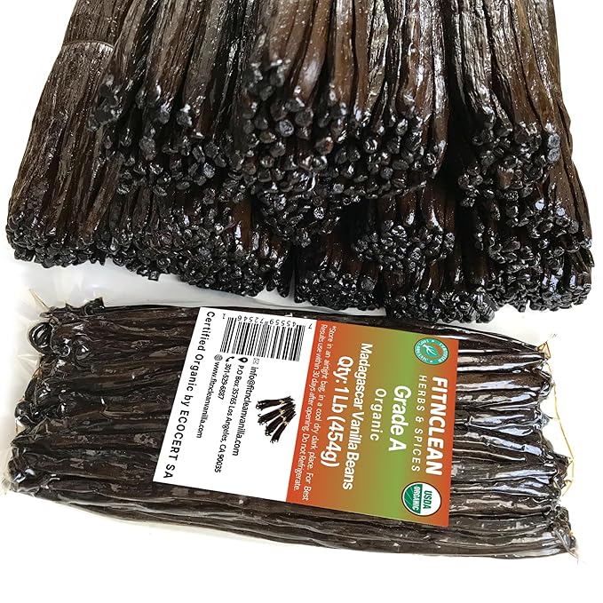 1Lb Organic Madagascar Vanilla Beans Grade A. Certified USDA Organic. 7"-8" by FITNCLEAN VANILLA
