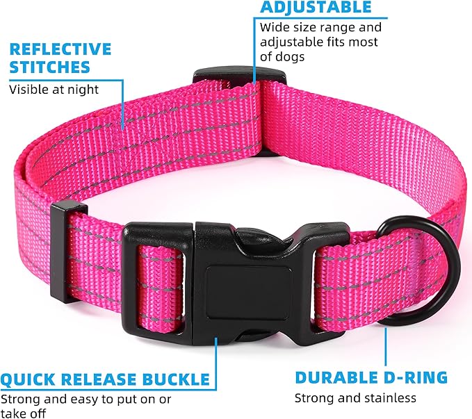 Mile High Life Dog Collar | Nylon Reflective Dog Collars | Light Weight Puppy Collars | Pink Dog