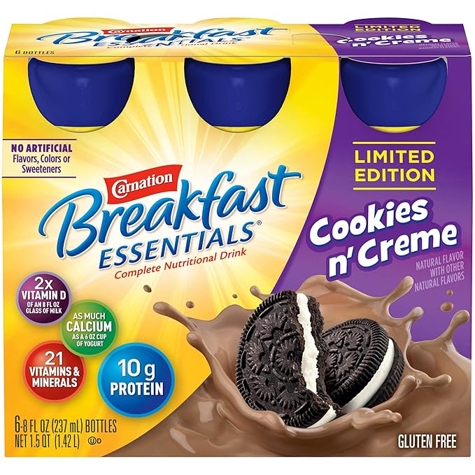 Carnation Breakfast Essentials Complete Nutritional Drink Cookies N Crème Flavor 8 oz Bottle 24 Ct