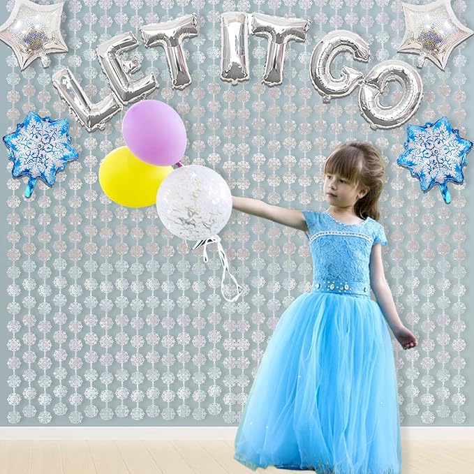 BRAVESHINE Silver Party Snowflake Backdrop - 2 Pack Hanging Foil Fringe Snow Flakes Party Streamers