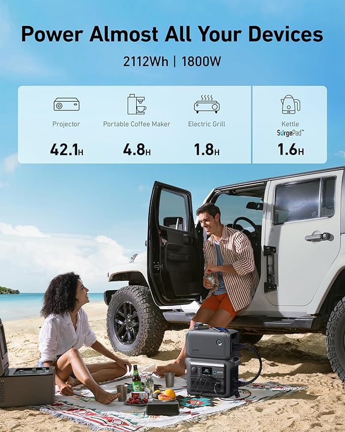 Anker SOLIX C1000 Portable Power Station and BP1000 Expansion Battery, 1800W Solar Generator, Full