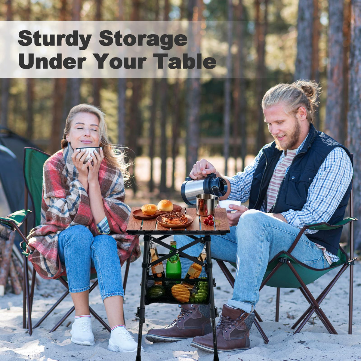 Odoland Portable Camping Table, Folding for Beach Outdoor Adjustable Height