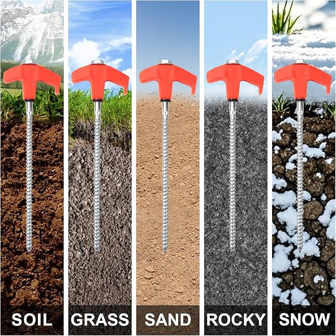 20 Pcs Tent Stakes Heavy Duty, 8 in Ground Anchors Screw in, Grow in the Dark Screw in Tent Stakes